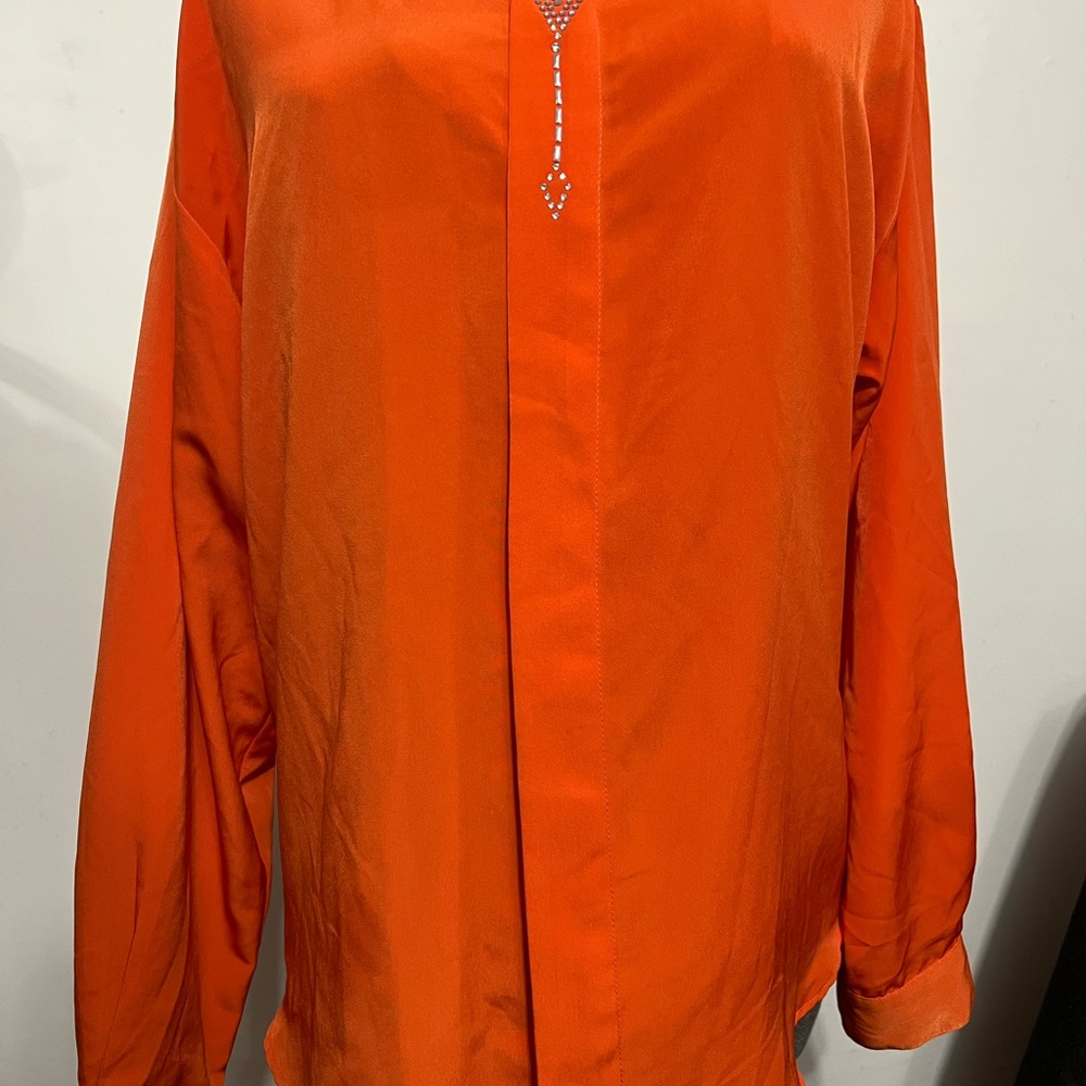 Gorgeous Oracle Ladies Orange Microfiber Button-down Long Sleeve Blouse ~ SZ L‎